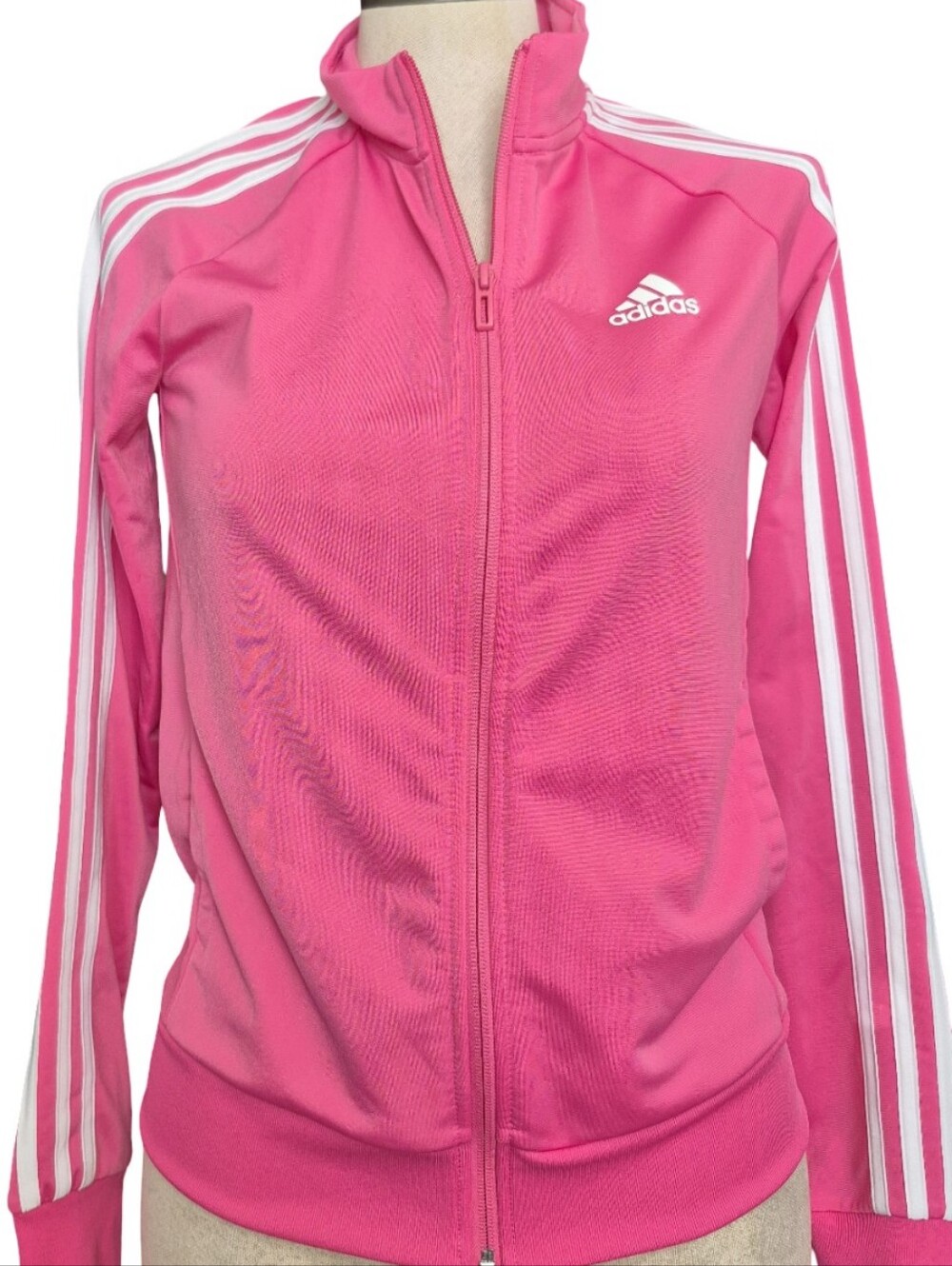 Adidas Womens Size Small Pink 3 Stripes Zip Front Jacket
